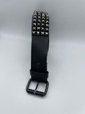 Leather 34” Men’s Belt Pyramid Metal Rivet Studded Punk Rock Biker Black Silver